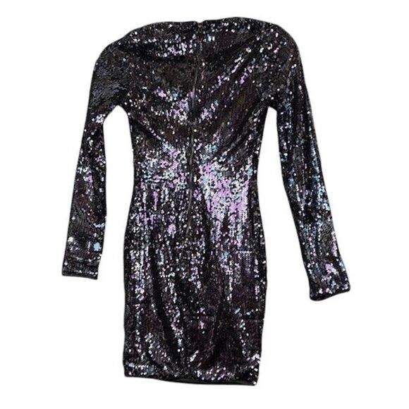 Lulus Sequin Long Sleeve Mini Dress Blue Purple Green Bodycon Sparkle Size XS - Picture 5 of 14